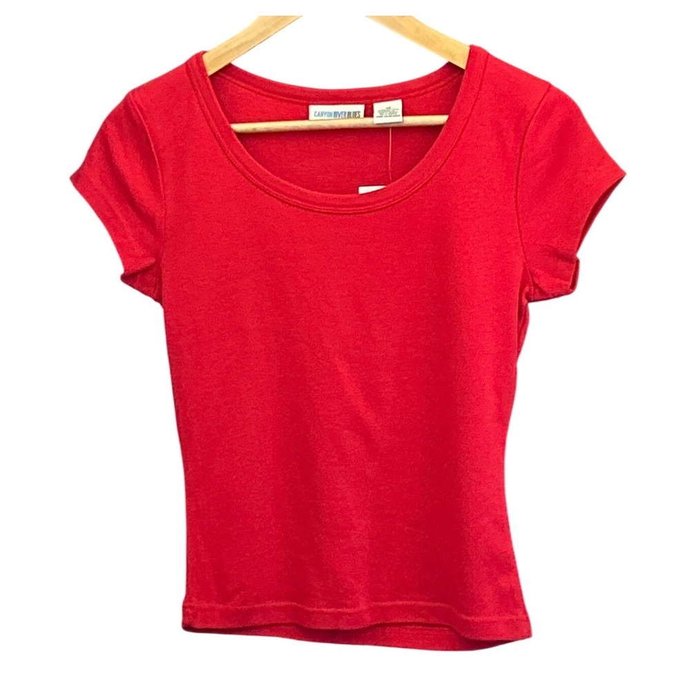 Vintage 90s Canyon River Blues Red Scoop Neck Baby Tee Minimalist Y2K Streetwear